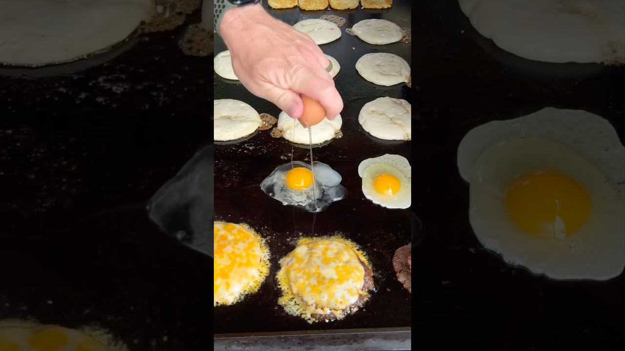 It’s like a McGriddle but better! We upgraded the sausage using @SwaggertysFarm patties! #griddle