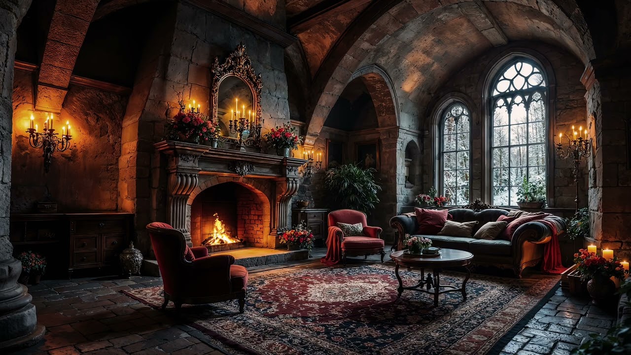 ✨ Medieval Cozy Night for Sleep, Calm & Deep Relaxation - Enchanted Castle Fireplace Ambience