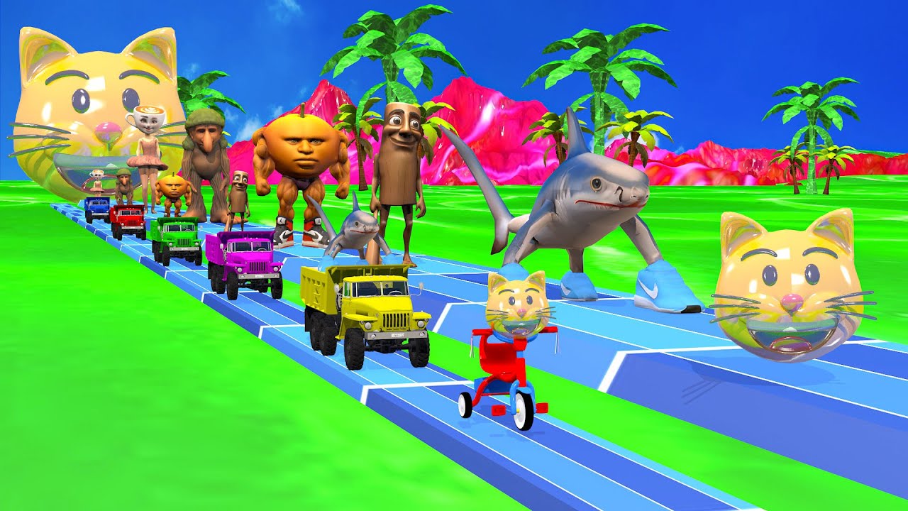 Long Slide Game With Cow Elephant Gorilla Hippopotamus Tiger - 3d Animal Game - Funny 3d Animals