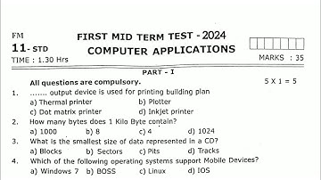 11th computer application first midterm exam question paper 2024