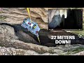 LEGO Technic vehicle rappels 22 meters down deep chasm cave.