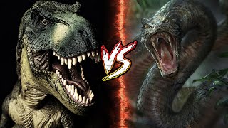 معركة ديناصور التي ريكس مع ثعبان التيتانوبوا اكبر ثعبان عرفته البشرية من سيفوز ؟