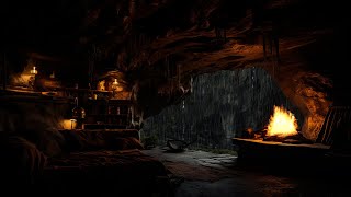 Deep Sleep in a Cozy Cave | Soft Rain and Thunderstorm Sounds for Sleep, Meditation, Relaxation