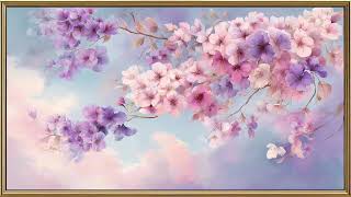 Cherry Blossom Watercolor Painting | Floral Frame TV Art for Calm Interiors