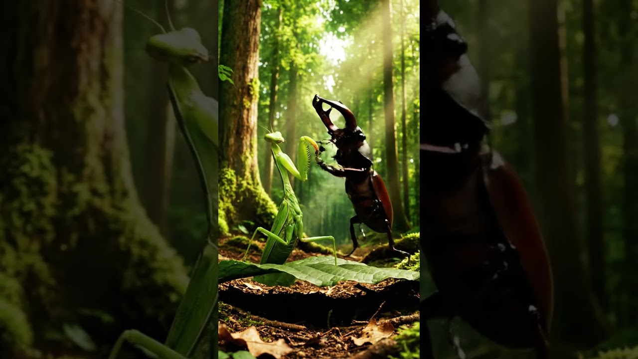 🦗 Praying Mantis vs Stag Beetle – Who Wins This Ultimate Insect Battle? 