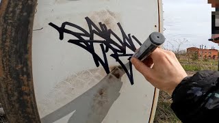 Graffiti bombing on freight train. Throwups and tags. Handstyle. Raw video. Rebel813 2023 4K