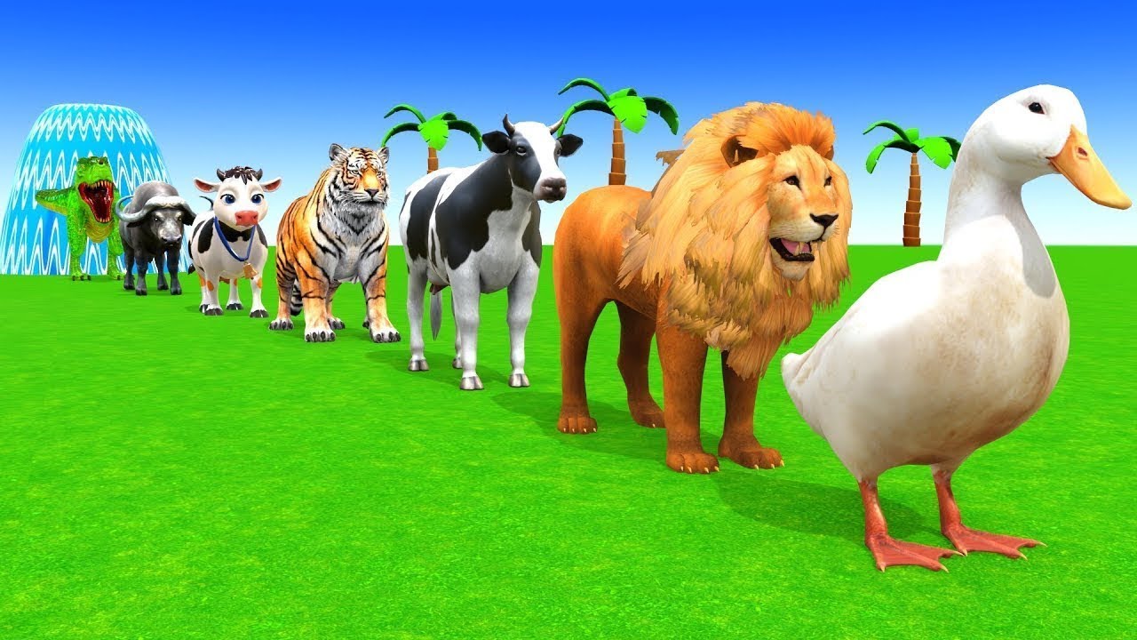 Long Slide Game with Cow Elephant Gorilla Hippopotamus Tiger 3d Animal Game Funny 3d Animals