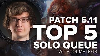 Top 5 Best Solo Queue JUNGLERS Patch 5.11 with Cloud9 Meteos - Season 5 | League of Legends