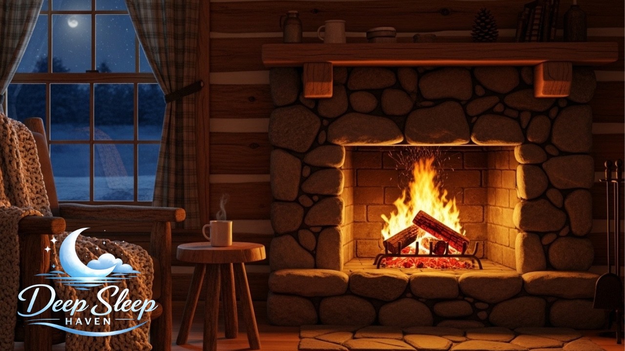 Cozy Fireplace & Rain Sounds 🌧️🔥 Soft Piano Music for Deep Sleep | Cabin Night Ambience