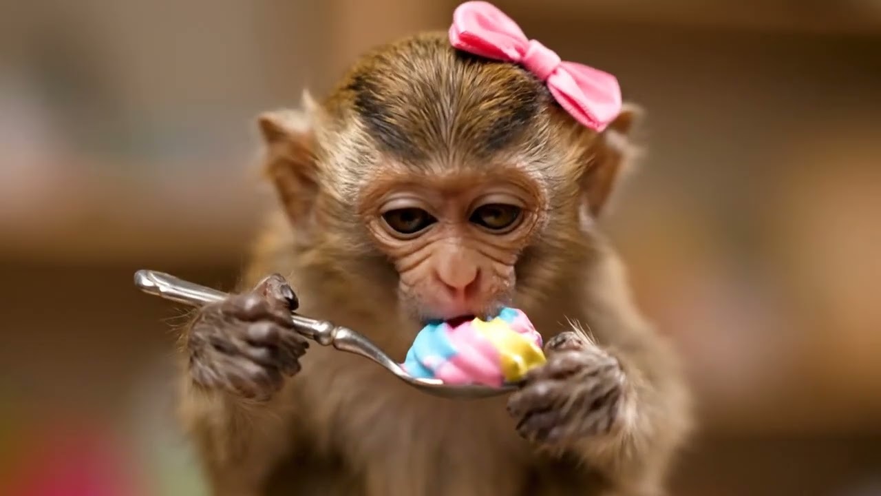 ASMR Micro Tiny Monkey Eating Desserts & Fruits