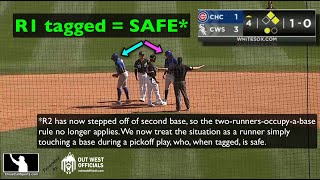 Teachable - Rules for a Rundown When Two Runners Touch One Base Simultaneously and Are Tagged