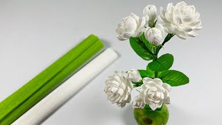 How to make beautiful jasmine flowers with crepe paper #icraftpaper #handmade #paper #craft #asmr