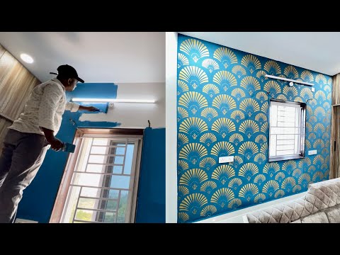 Wall painting stencil design for bedroom | Wall painting