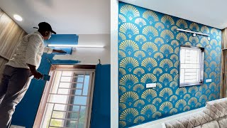 Wall painting stencil design for bedroom | Wall painting designs