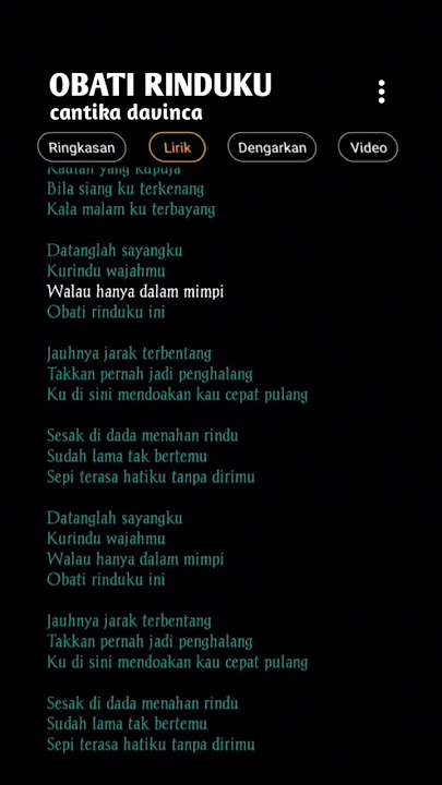 Lirik lagu Obati Rinduku Cantika davinca