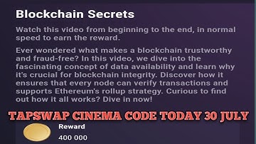Tapswap Cinema Code Today 30 July | Blockchain Secrets #tapswapcode #tapswapcodetoday