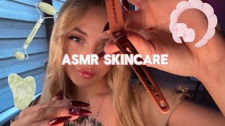 Asmr skincare for your face/personal attention/mouth sounds 🫧🧴🌙