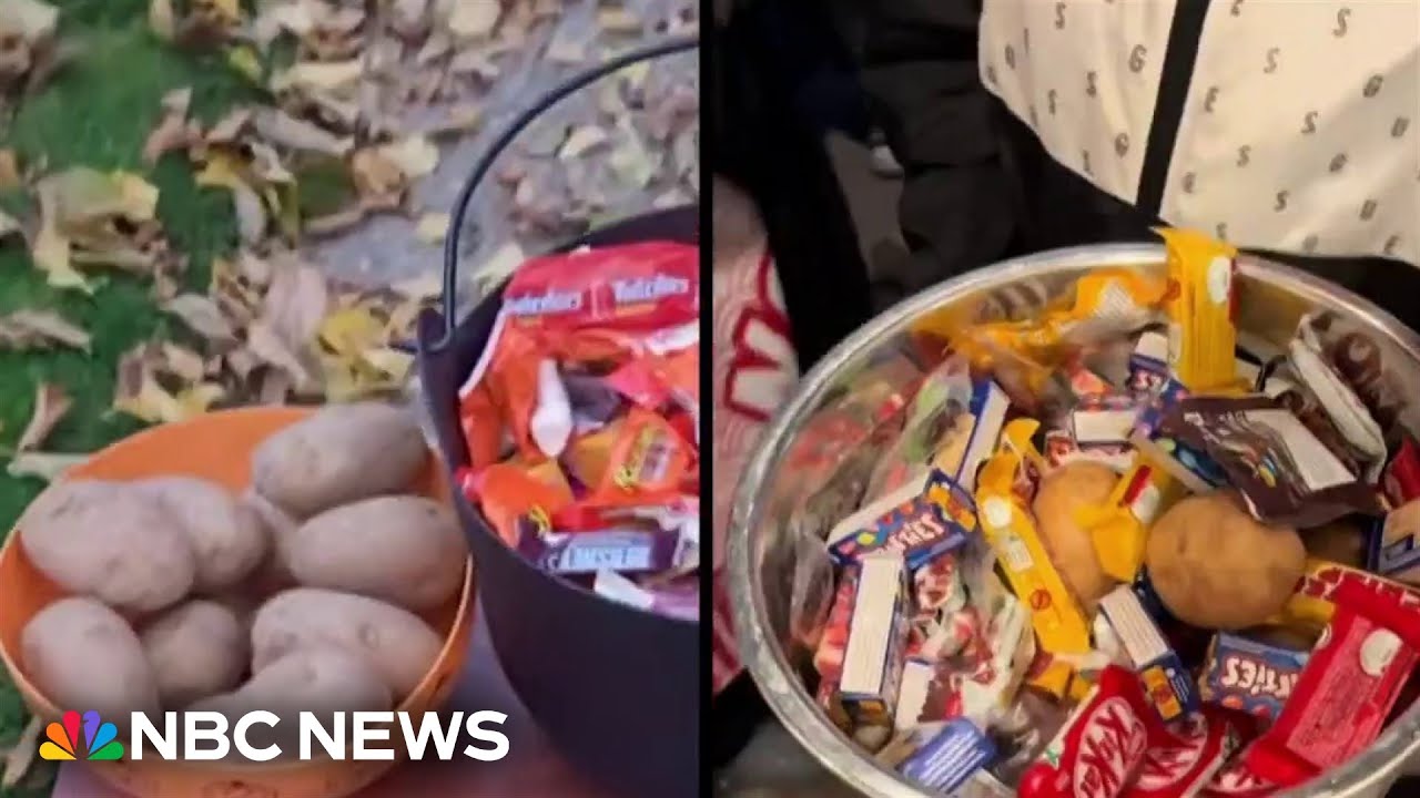 Some trick-or-treaters picking potatoes over candy Some trick-or-treaters picking potatoes over candy