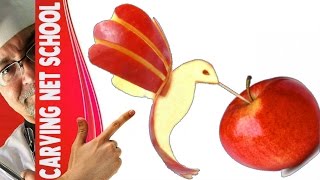ART APPLE, arte em maçã, bird in apple, Escultura em frutas e legumes, การแกะสลักผลไม้, 水果雕