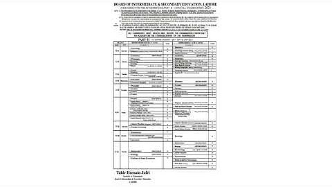 Date Sheet of HSSC (Intermediate Part-II) Annual Examinations 2021,Lahore Board