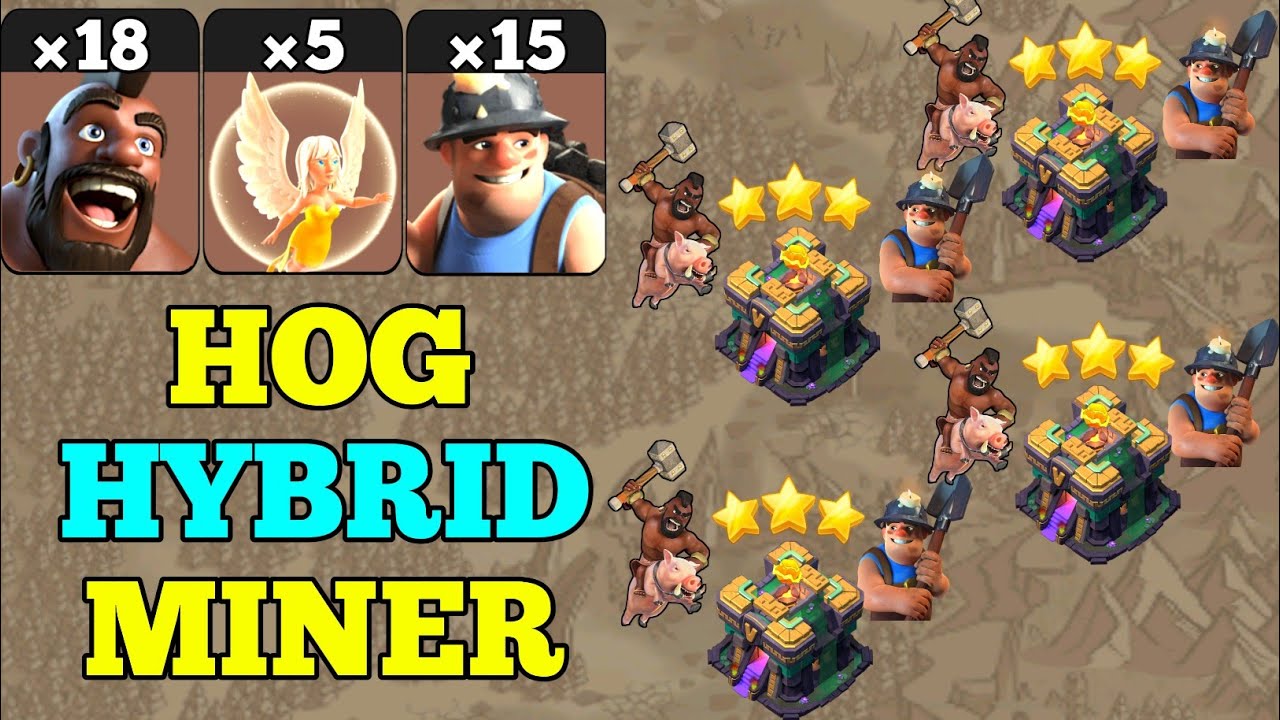 Th14 Hog Miner Hybrid Combo Attack Strategy 2021 !! 18 Hogs + 15 Miners | Best Th14 Attack Strategy