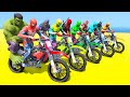 MOTORCYCLES WITH SPIDER-MAN IRONMAN HULK - IMPOSSIBLE CACTUS CHALLENGE - STUNT RAMP