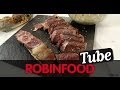ROBINFOOD / Cogollos de lechuga braseados + Chuleta con puré de patatas y aceite negro