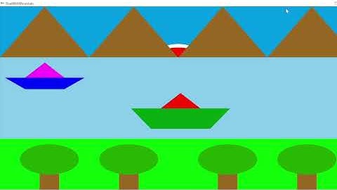Open GL & glut 2D Graphics project Boat with Mountain.