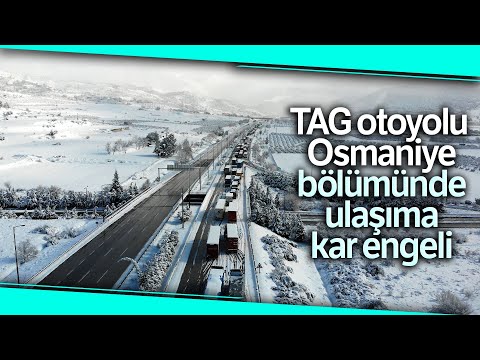 Karda Kapanan TAG Otoyolunda Metrelerce Oluşan Tır Kuyruğu Drone ile Görüntülendi