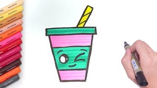 HOW TO DRAW A CUTE DRINK | how to draw juice cup with straw | Easy step-by-step drawing