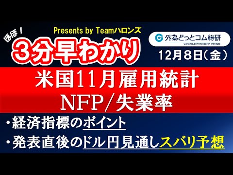 ドル/円見通しズバリ予想、３分早わかり「米国11月雇用統計」2023年12月８日発表