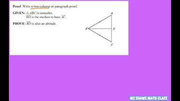 Prove BD is altitude given it is a median for an isosceles triangle. Two Column Proof