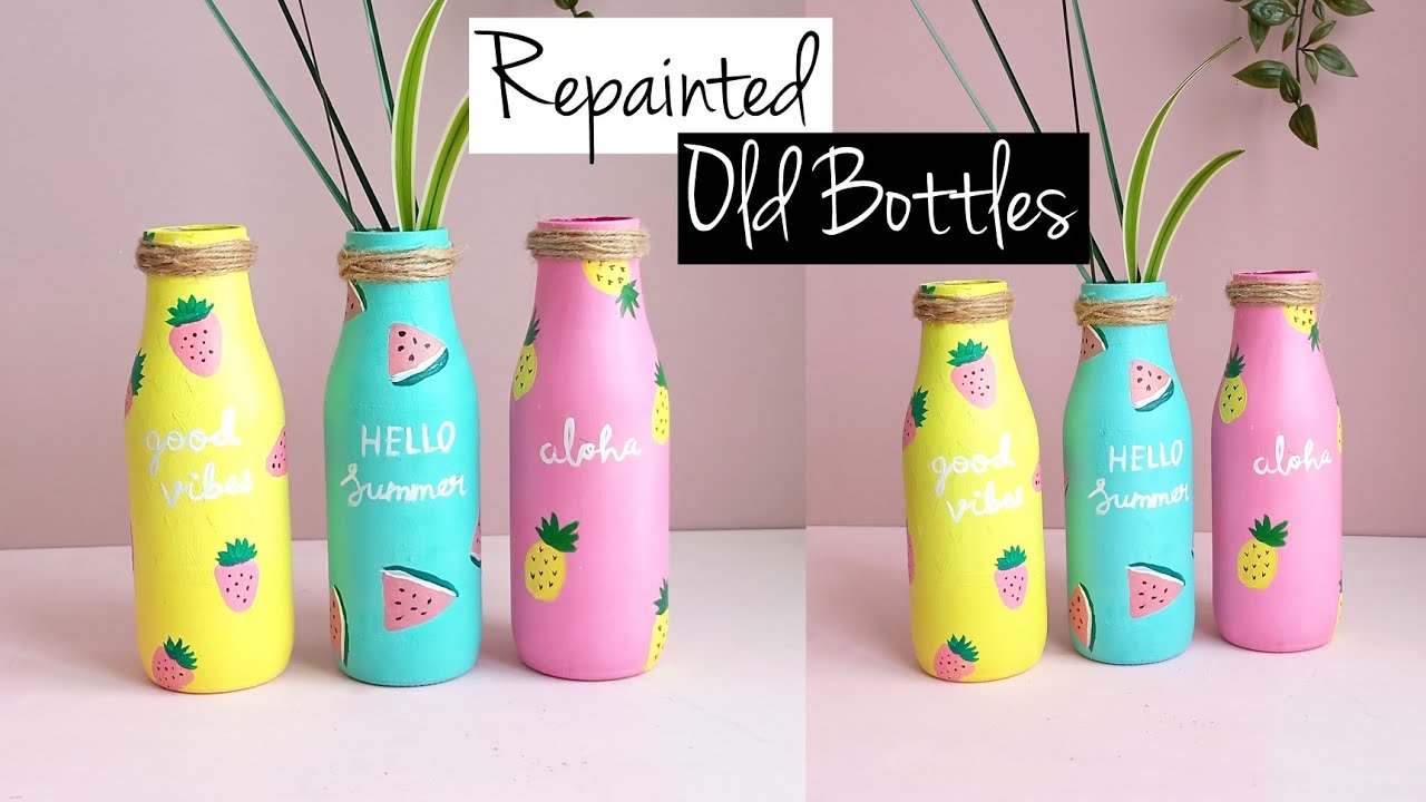 Glass Bottle Painting | Old Bottle Reuse Idea | Bottle Decoration ...