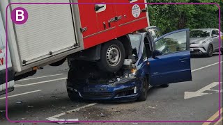 Iceland van ends up balanced on top of car after dramatic three-vehicle crash