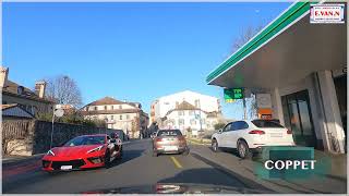 DRIVING FROM GENEVA TO LAUSANNE [LA ROUTE DU LAC] IN SWITZERLAND _ AMZING SUNSET DRIVE _ 4K