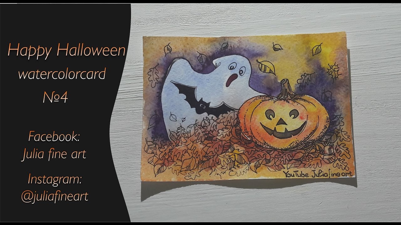 Happy Halloween 2016|| Watercolor || card №4||tutorial|| Julia fine art