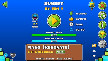 Geometry Dash | SUNSET by SEM 1 100% (Easy 2*) | All Coins