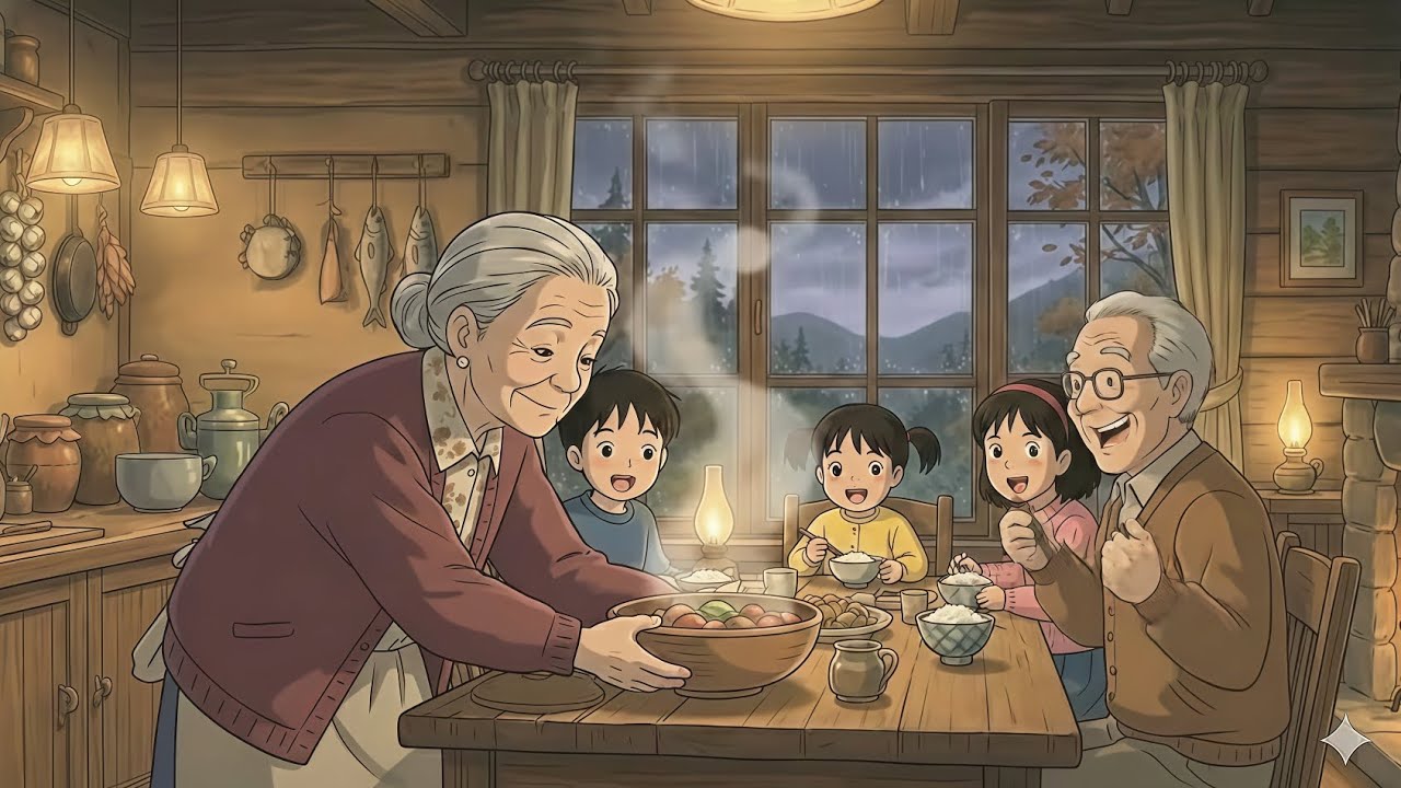 Stormy Night at Grandparents Forest Cabin | Traditional Japanese Cooking & Family Dinner