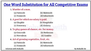 Most Important One word substitution | One word substitution for all competitive exams| Practice set