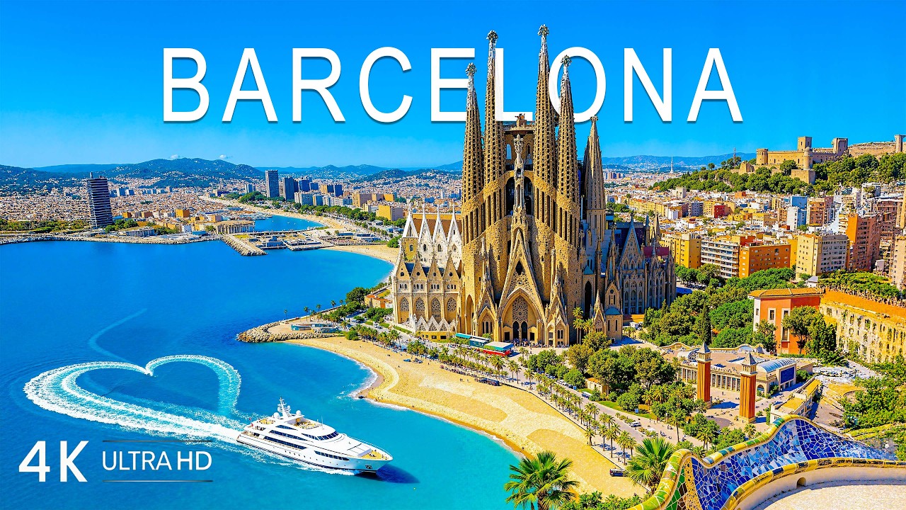 [4K] Барселона 🇪🇸 Храм Святого Семейства, побережье Средиземного моря и виды на город