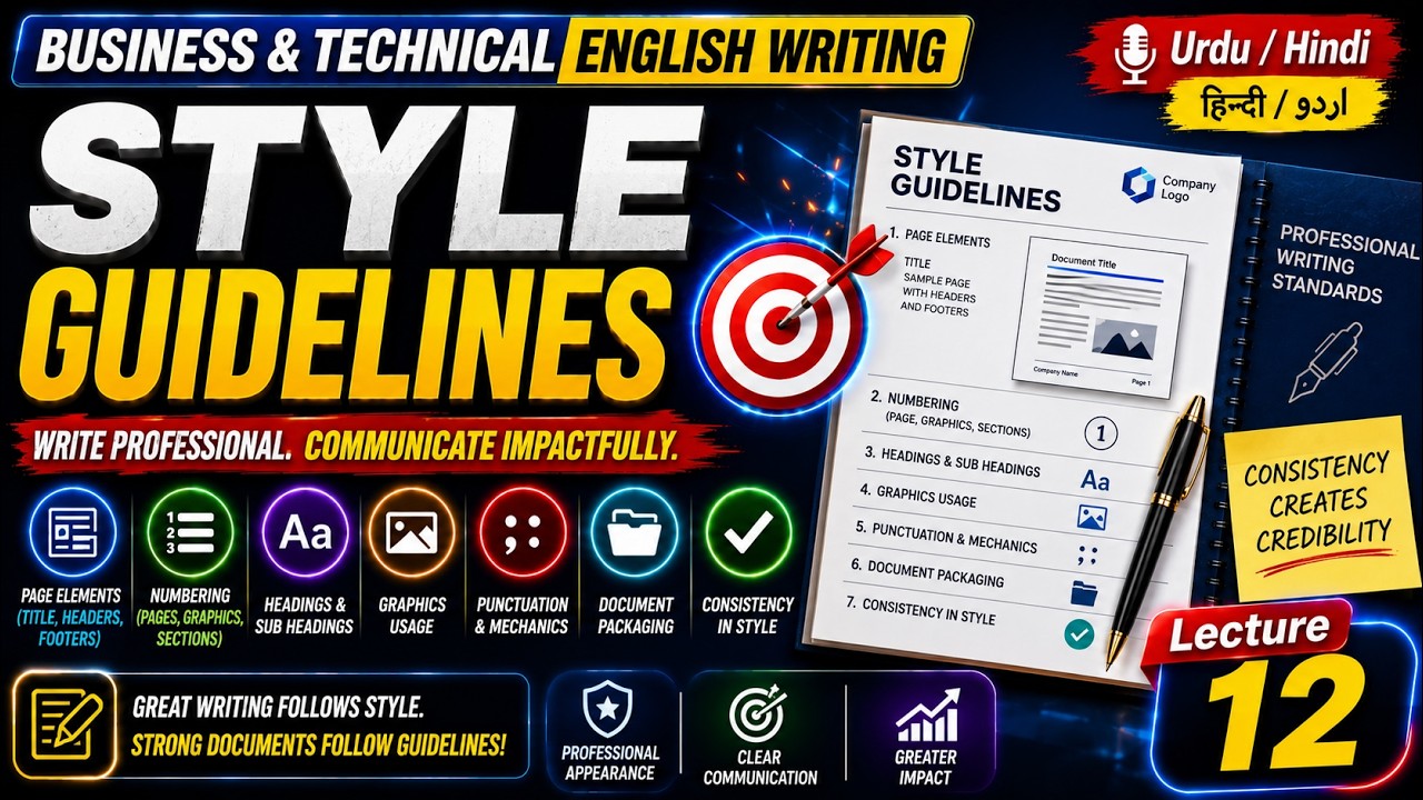 Style Guidelines | Business and Technical English Writing | Lecture 12 | Urdu / Hindi (video lesson)