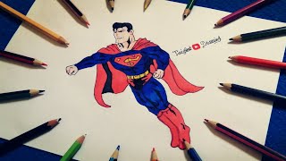 تعلم رسم شخصيات الكرتون| كيفية رسم سوبر مان الرجل الخارق للمبتدئين بالألوان Drawing Super Man