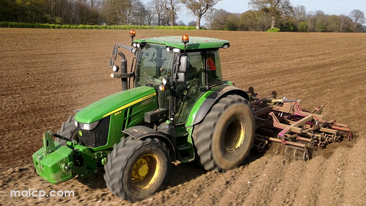 4k John Deere 5125R tractor and Kongskilde Germinator mounted cultivator in Little Glemham