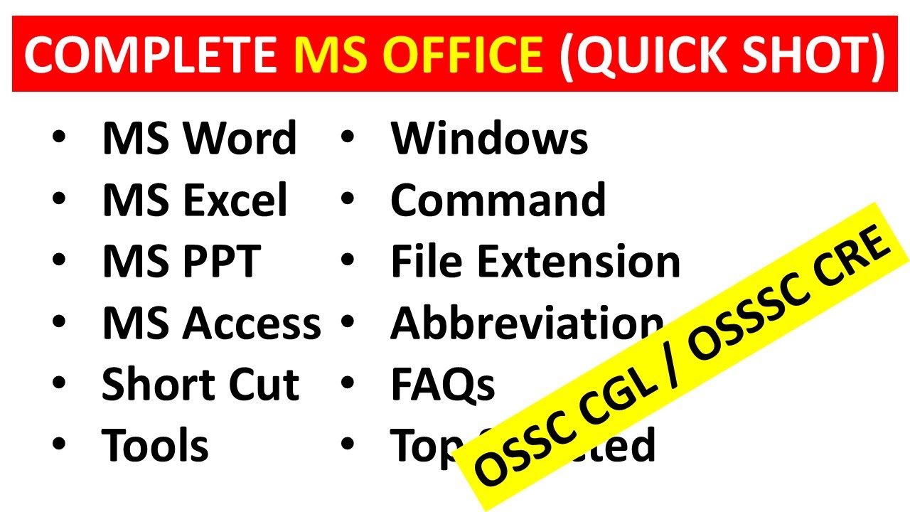 Complete MS Office | MS Word Excel PPT & ACCESS | OSSC CGL / OSSSC CRE ...