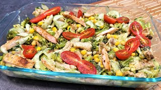 Deliciosa ensalada SALUDABLE con Brócoli y pollo - ensalada saludable para el almuerzo