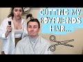 CUTTING MY BOYFRIENDS HAIR FOR THE FIRST TIME!! (He was so scared)