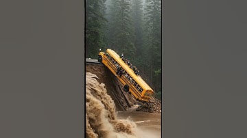 School Bus Nearly Falls Into Flood River – Real Disaster Caught on Camera
