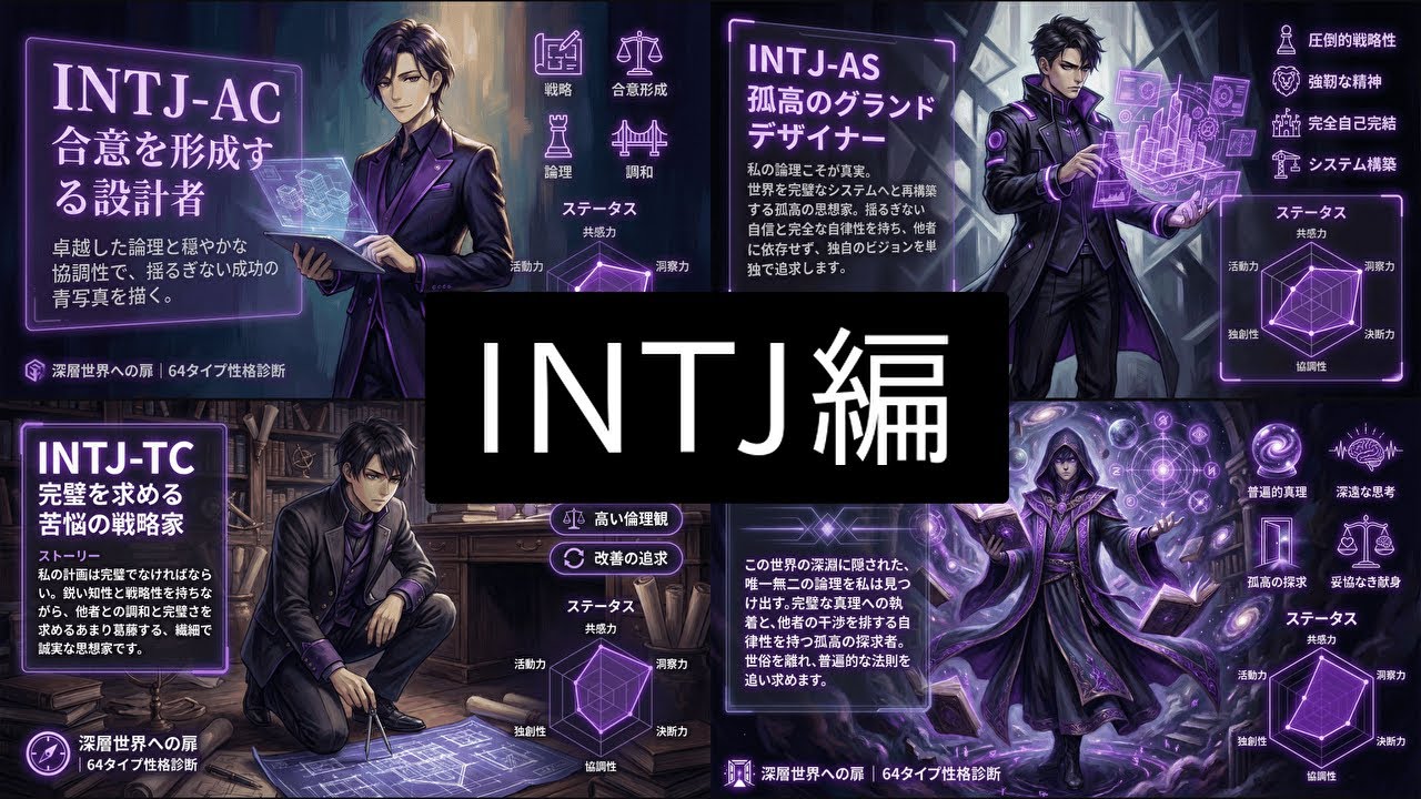 INTJ AC・AS・TC・TSの性格の違いをステータスから考察【64タイプ性格診断】
