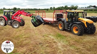 DRAWING SILAGE BALES WITH THE BIG GUNS | MF 7718s & JCB FASTRAC 4220