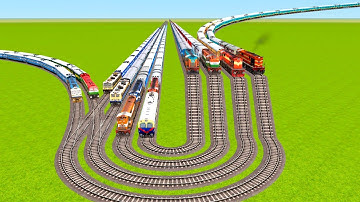 TWELVE TRAINS RUNNING ON MULTIPLE U TURNS TRACKS AND CURVE FLYING RAILWAY TRACKS|Train simulator|